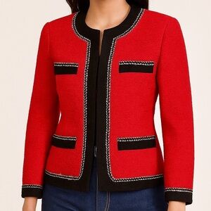 ⭐️ Vintage 1970’s Ann Ciona Red & Black Embellished Fitted Blazer - PTP 19.5